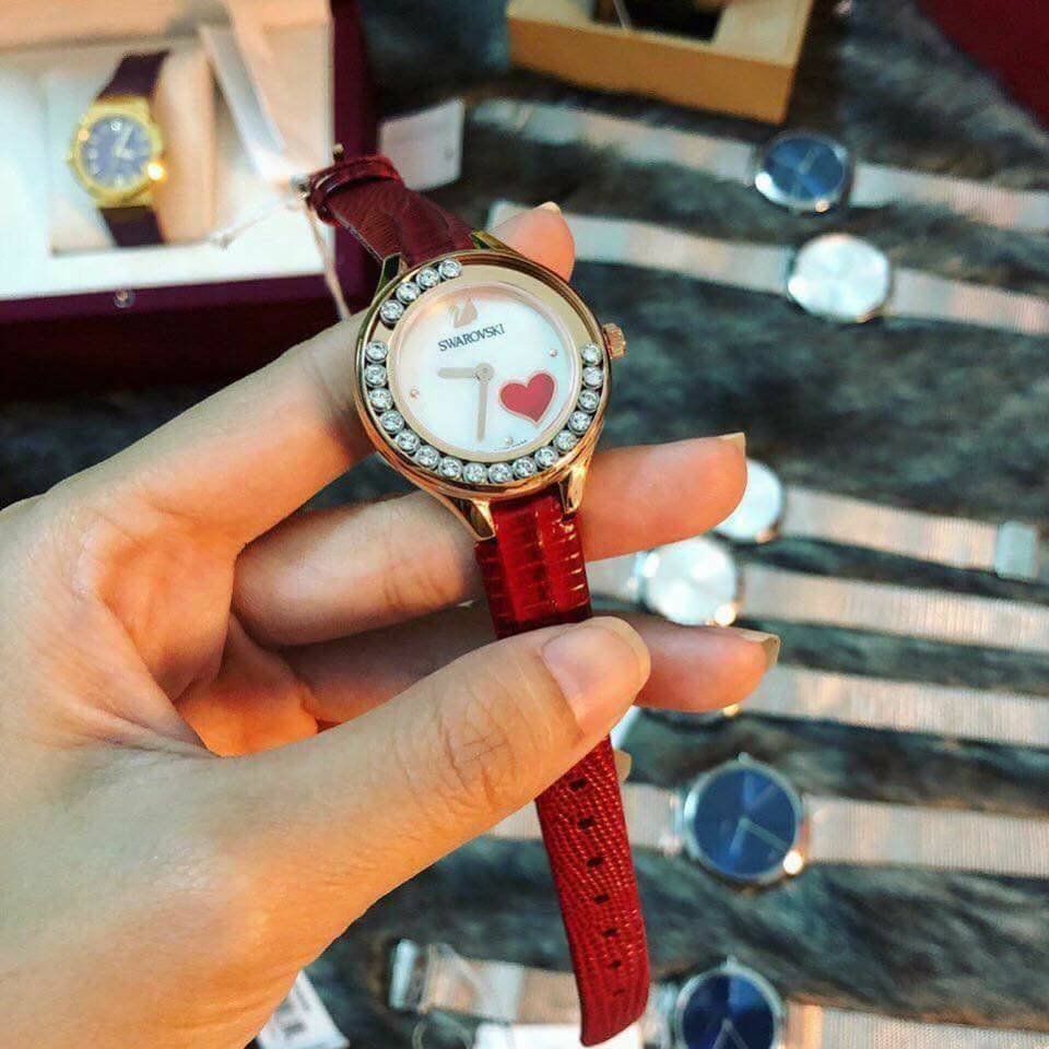  Shop Authentic Swarovski Lovely Crystals Analog White Dial Red Leather Strap Watch for Women - 5297584 - Luxxuri