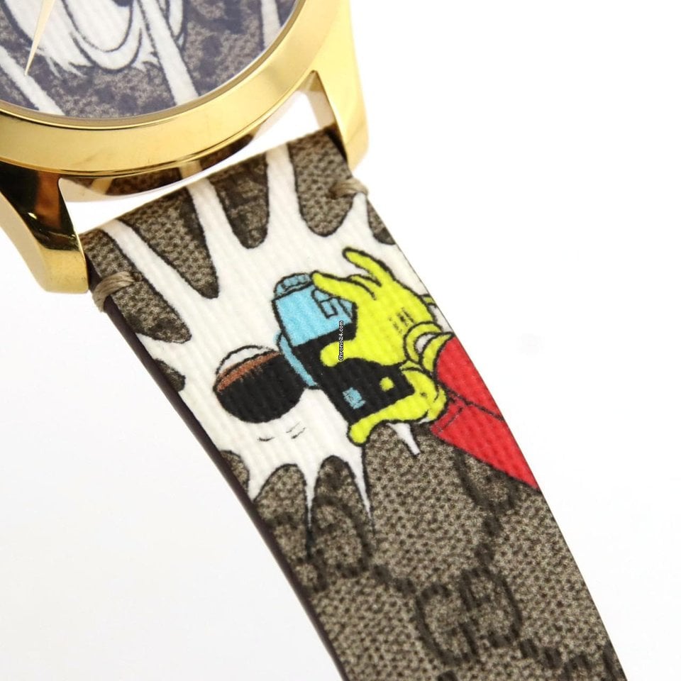  Shop Authentic Gucci G Timeless Disney Donald Duck Brown Dial Brown Leather Strap Watch For Women - YA1264167 - Luxxuri