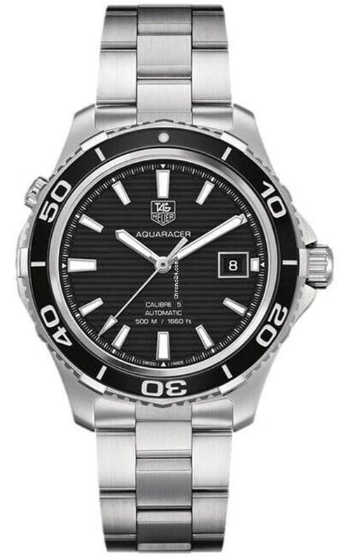  Shop Authentic Tag Heuer Aquaracer Caliber 5 Automatic Black Dial Silver Steel Strap Watch for Men - WAK2110.BA0830 - Luxxuri