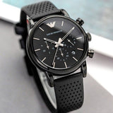  Shop Authentic Emporio Armani Luigi Chronograph Black Dial Black Leather Strap Watch For Men - AR1737 - Luxxuri