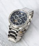  Shop Authentic Emporio Armani Mario Chronograph Automatic Blue Dial Silver Steel Strap Watch For Men - AR60052 - Luxxuri