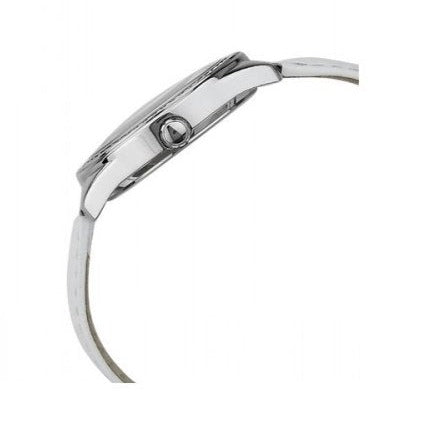 Shop Authentic Guess Mini Triangle Quartz Diamonds Silver Dial White Leather Strap Watch For Women - W65006L1 - Luxxuri