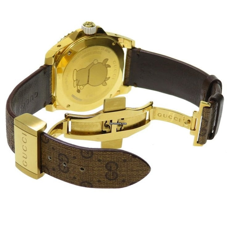  Shop Authentic Gucci Dive Doraemon Brown Dial Brown Leather Strap Watch For Men - YA136334 - Luxxuri