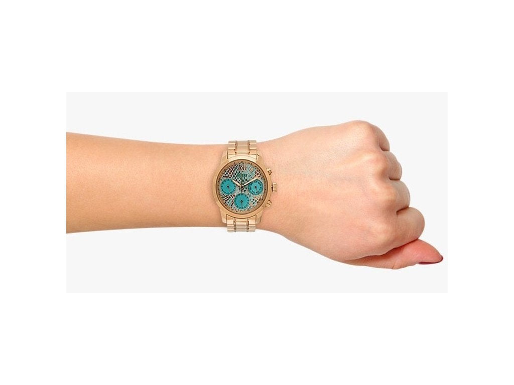  Shop Authentic Guess Mini Sunrise Multi Function Analog Turquoise Dial Rose Gold Steel Strap Watch For Women - W0448L8 - Luxxuri