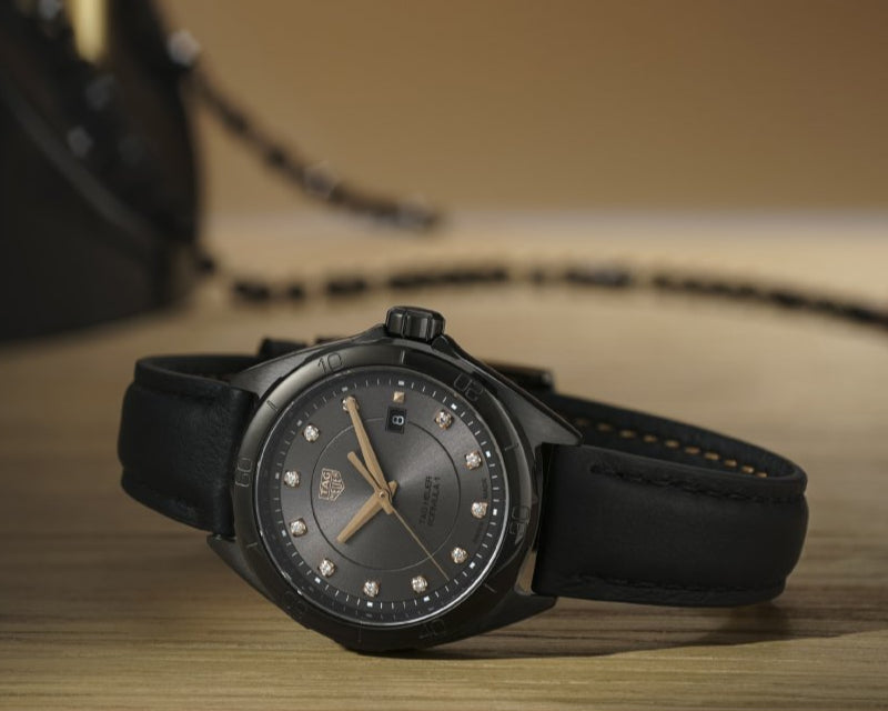  Shop Authentic Tag Heuer Formula 1 Diamonds Black Dial Black Leather Strap Watch for Women - WBJ1417.FC8234 - Luxxuri