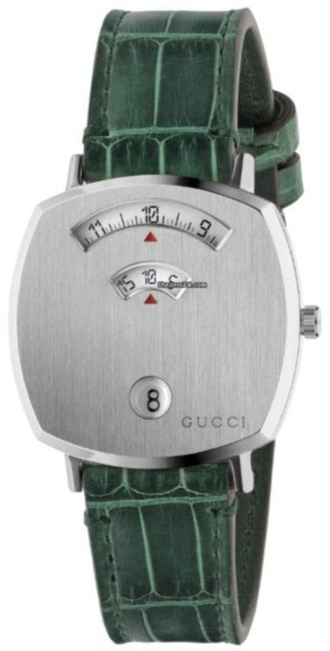  Shop Authentic Gucci Grip Quartz Silver Dial Green Leather Strap Watch For Women - YA157404 - Luxxuri