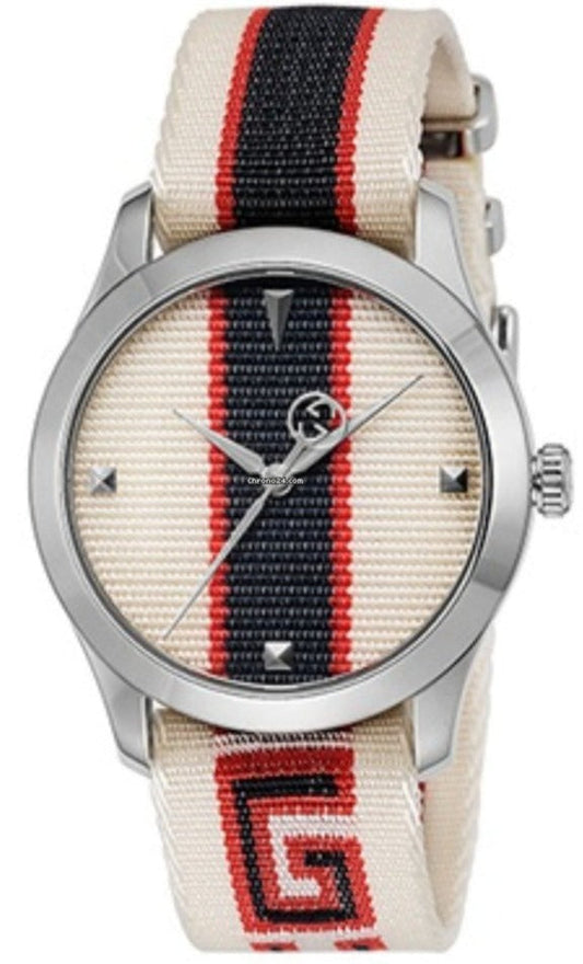  Shop Authentic Gucci G Timeless Quartz White Dial Two Tone NATO Strap Watch For Men - YA1264071 - Luxxuri