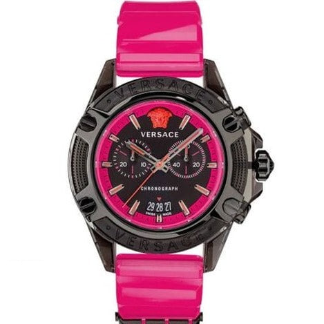  Shop Authentic Versace Icon Active Chronograph Quartz Black Dial Pink Rubber Strap Watch For Men - VEZ700221 - Luxxuri