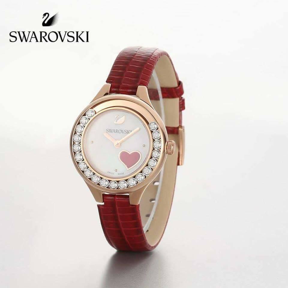  Shop Authentic Swarovski Lovely Crystals Analog White Dial Red Leather Strap Watch for Women - 5297584 - Luxxuri