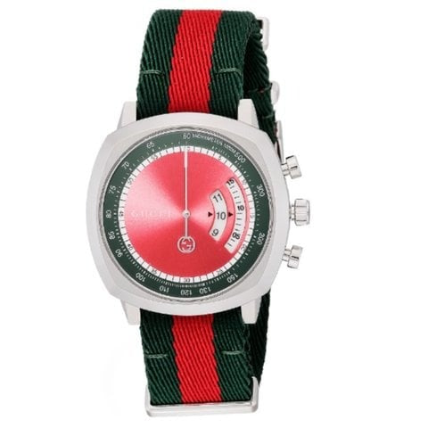  Shop Authentic Gucci Grip Quartz Chronograph Red Dial Two Tone NATO Strap Watch for Men - YA157304 - Luxxuri