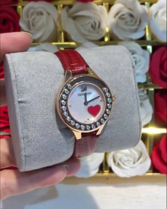  Shop Authentic Swarovski Lovely Crystals Analog White Dial Red Leather Strap Watch for Women - 5297584 - Luxxuri
