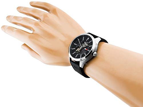  Shop Authentic Tommy Hilfiger Spencer Skeleton Black Dial Black Leather Strap Watch for Men - 1791641 - Luxxuri