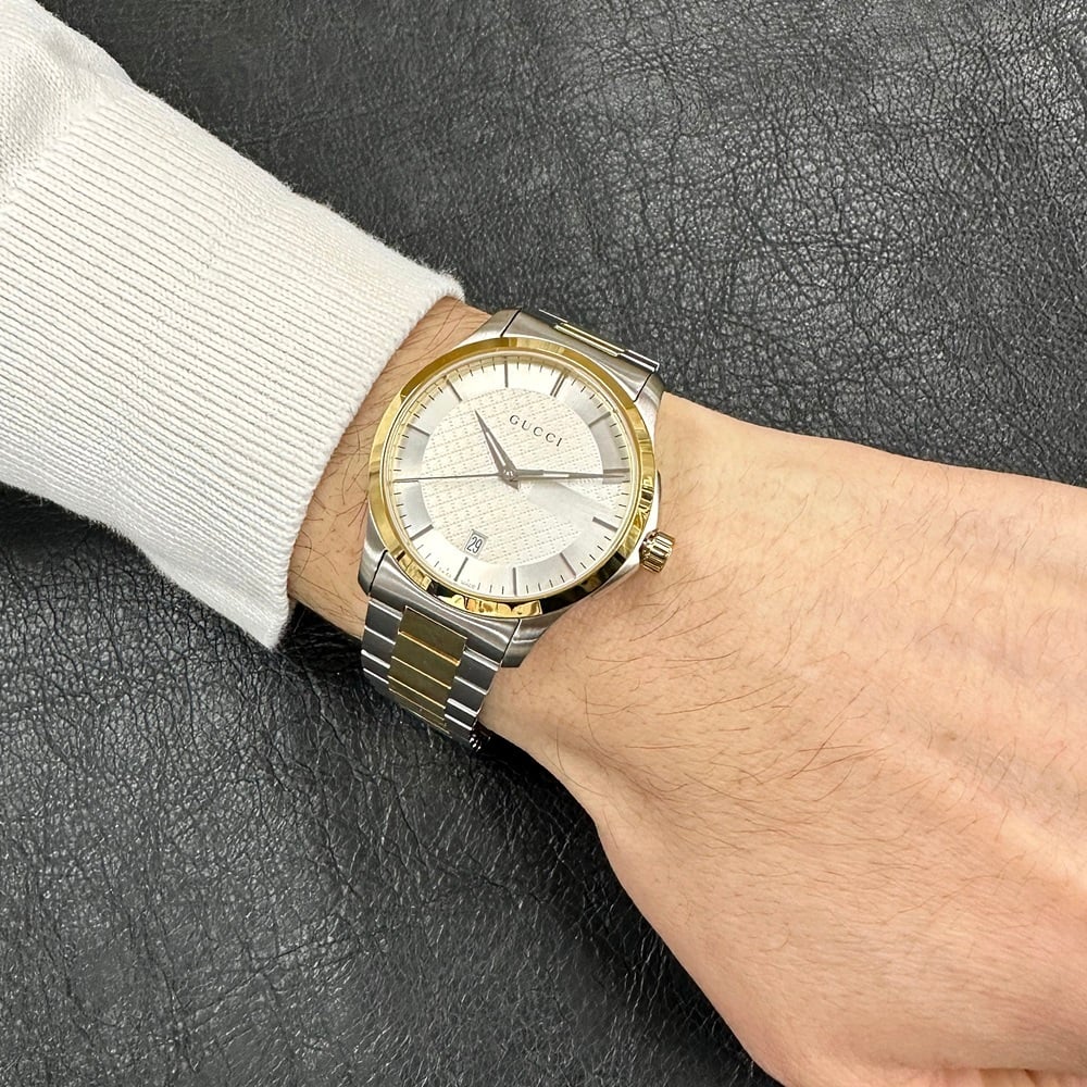  Shop Authentic Gucci G Timeless Quartz Silver Dial Two Tone Steel Strap Watch For Men - YA126450 - Luxxuri