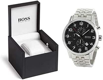  Shop Authentic Hugo Boss Aeroliner Chronograph Quartz Black Dial Silver Steel Strap Watch For Men - HB1512446 - Luxxuri