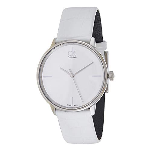  Shop Authentic Calvin Klein Accent Silver Dial White Leather Strap Watch for Women - K2Y2X1K6 - Luxxuri