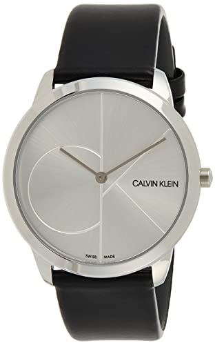  Shop Authentic Calvin Klein Minimal Silver Dial Black Leather Strap Watch for Men - K3M211CY - Luxxuri