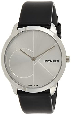  Shop Authentic Calvin Klein Minimal Silver Dial Black Leather Strap Watch for Men - K3M211CY - Luxxuri