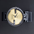  Shop Authentic Gucci Interlocking G Quartz Gold Dial Black Steel Strap Watch For Women - YA133314 - Luxxuri