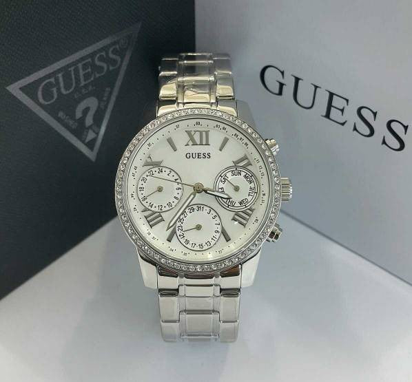  Shop Authentic Guess Mini Sunrise Chronograph Quartz Silver Dial Silver Steel Strap Watch For Women - W0623L1 - Luxxuri