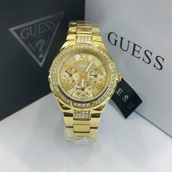  Shop Authentic Guess Viva Diamonds Gold Dial Gold Steel Strap Watch for Women - W0111L2 - Luxxuri