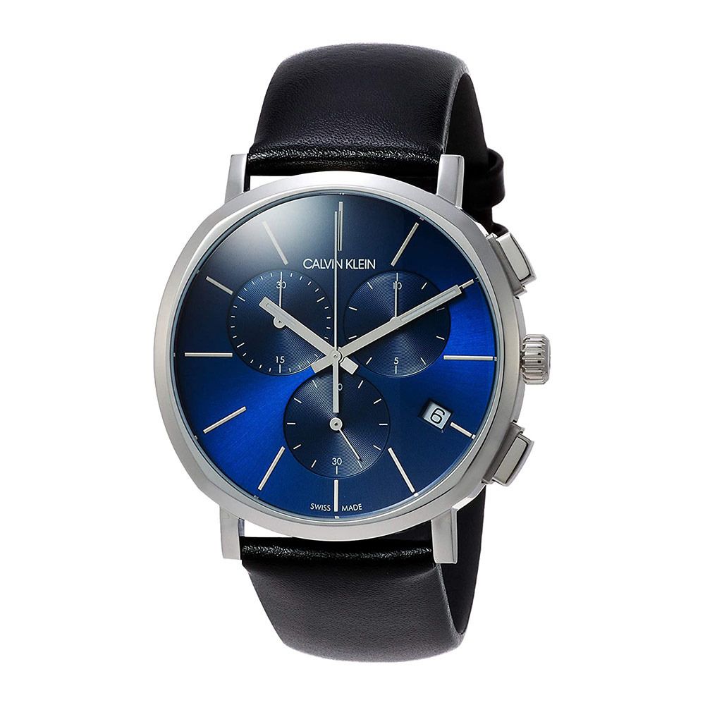 Shop Authentic Calvin Klein Chronograph Blue Dial Black Leather Strap Watch for Men - K8Q371CN - Luxxuri