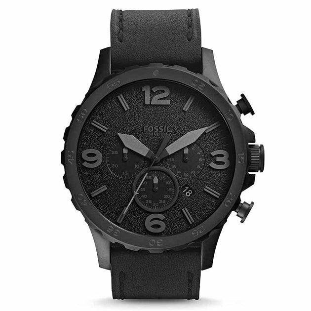  Shop Authentic Fossil Nate Chronograph Black Dial Black Leather Strap Watch for Men - JR1354 - Luxxuri