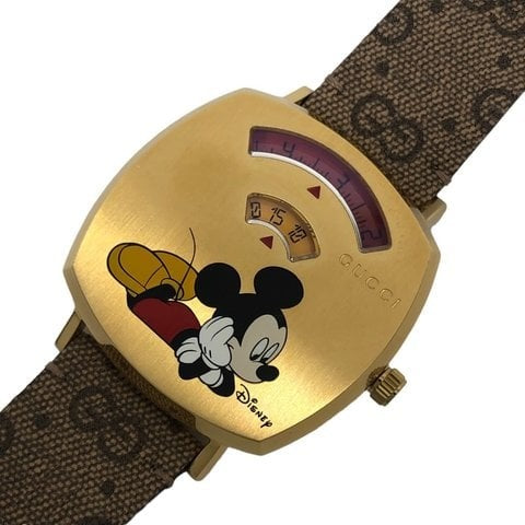  Shop Authentic Gucci Grip Disney Mickey Mouse Gold Dial Brown Leather Strap Watch For Women - YA157420 - Luxxuri