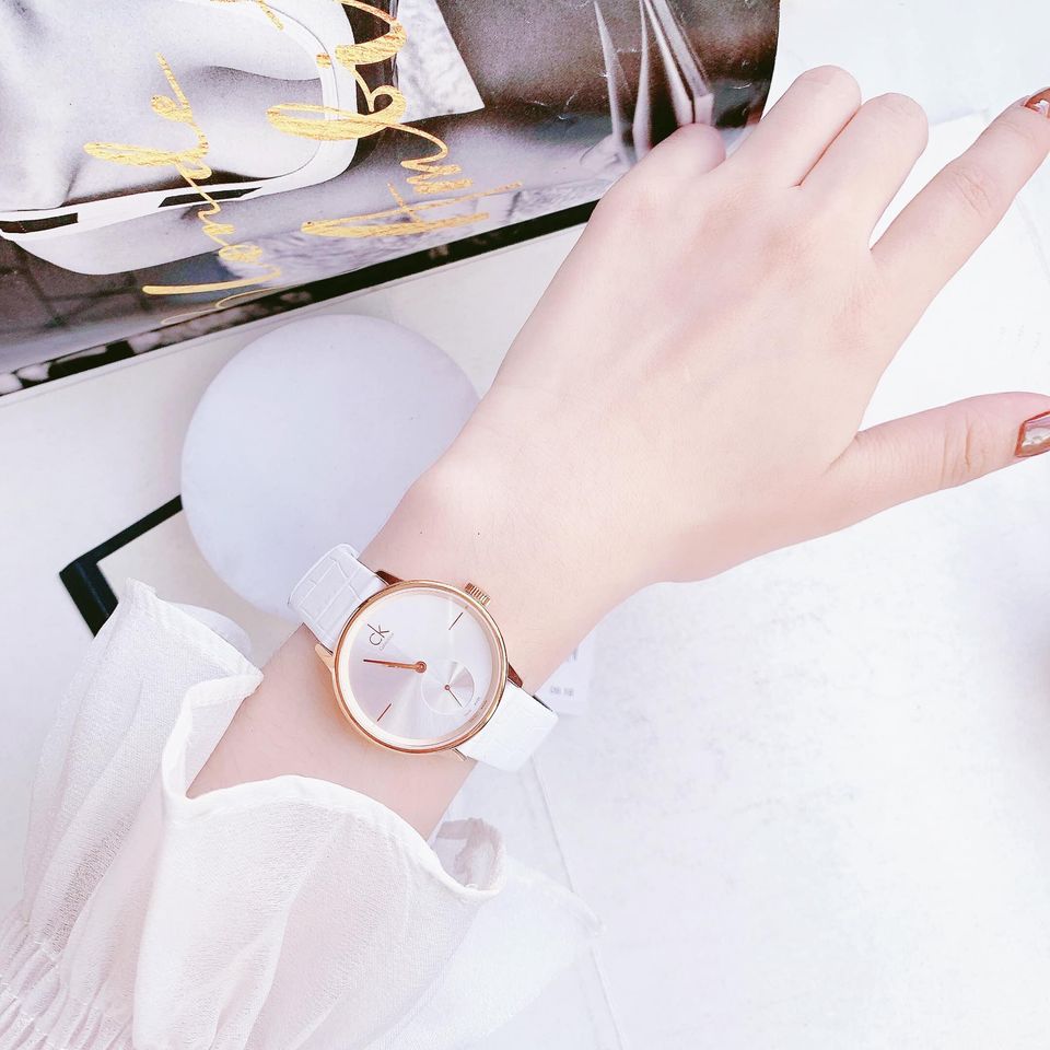  Shop Authentic Calvin Klein Accent Silver Dial White Leather Strap Watch for Women - K2Y236K6 - Luxxuri