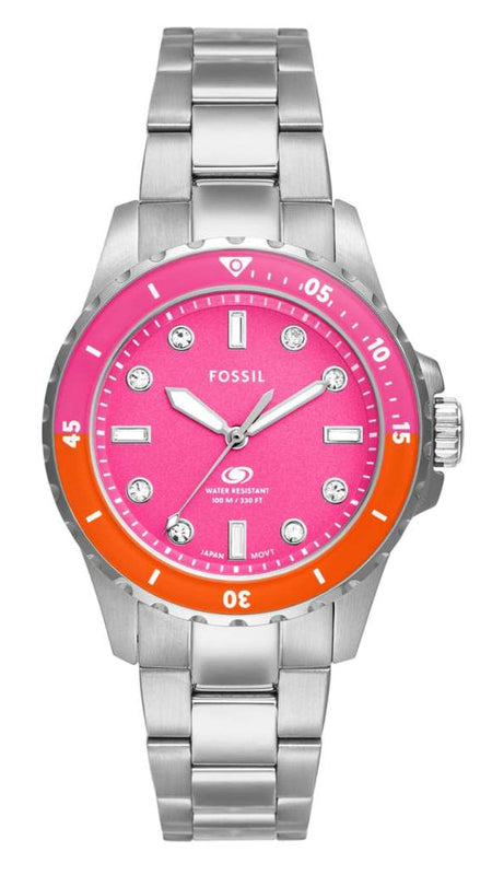  Shop Authentic Fossil Blue Dive Analog Pink Dial Silver Steel Strap Watch For Women - ES5351 - Luxxuri