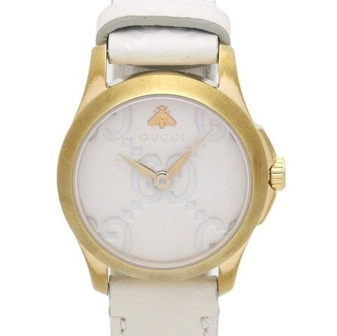 Gucci G Timeless Quartz White Dial White Leather Strap Watch For Women - YA126580A