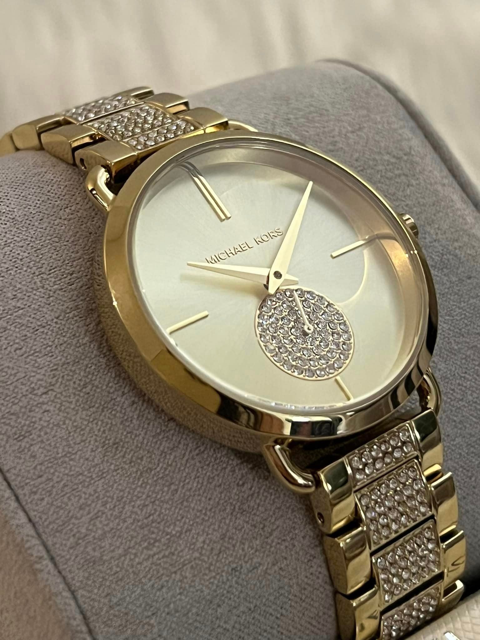  Shop Authentic Michael Kors Portia Three-Hand Crystals Gold Dial Gold Steel Strap Watch for Women - MK4602 - Luxxuri