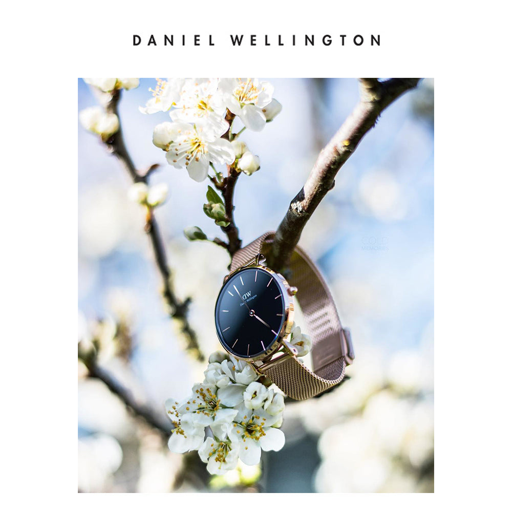  Shop Authentic Daniel Wellington Classic Petite Melrose Black Dial Rose Gold Mesh Bracelet Watch For Women - DW00100217 - Luxxuri