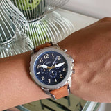  Shop Authentic Fossil Bowman Chronograph Blue Dial Brown Leather Strap Watch for Men - FS5602 - Luxxuri