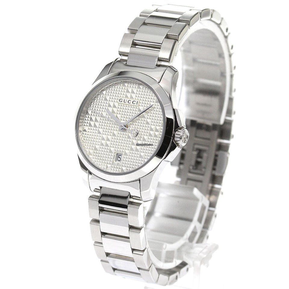  Shop Authentic Gucci G Timeless Quartz Silver Dial Silver Steel Strap Watch For Women - YA126551 - Luxxuri