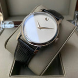  Shop Authentic Movado Museum Quartz Silver Dial Black Leather Strap Watch For Men - 2100001 - Luxxuri