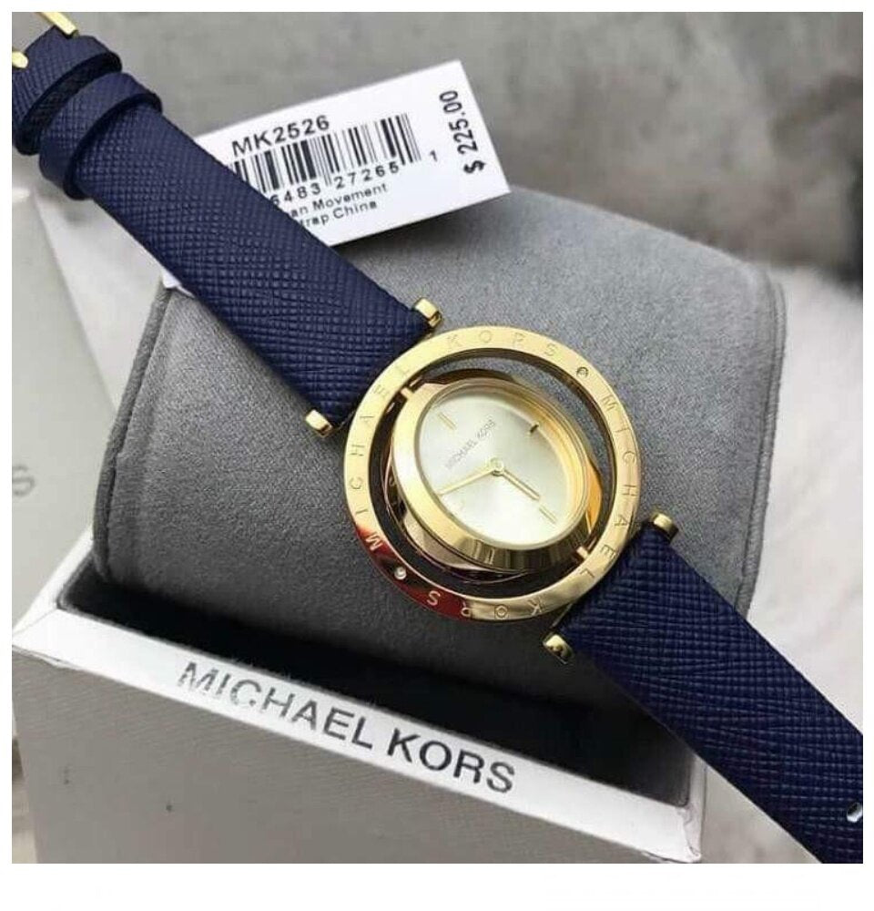  Shop Authentic Michael Kors Averi Gold Dial Navy Blue Leather Strap Watch for Women - MK2526 - Luxxuri