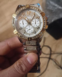  Shop Authentic Guess Frontier Chronograph Crystals Silver Dial Two Tone Steel Strap Watch for Men - W0799G4 - Luxxuri