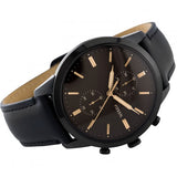  Shop Authentic Fossil Goodwin Chronograph Black Dial Black Leather Strap Watch for Men - FS5585 - Luxxuri