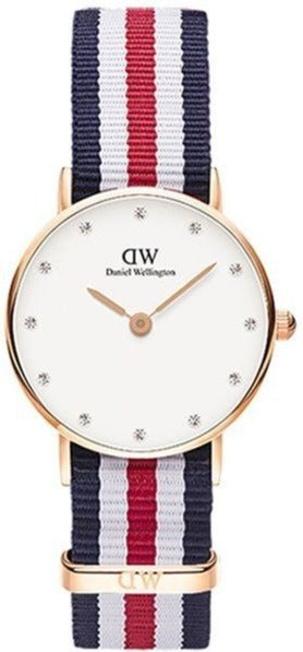  Shop Authentic Daniel Wellington Classic Petite Silver Dial Three Tone Nylon Strap Watch for Women - DW00100255 - Luxxuri