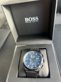  Shop Authentic Hugo Boss Grandmaster Blue Dial Black Leather Strap Watch for Men - 1513883 - Luxxuri
