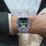  Shop Authentic Guess Phoenix Quartz Green Dial Transparent Silicone Strap Watch For Men - GW0499G8 - Luxxuri