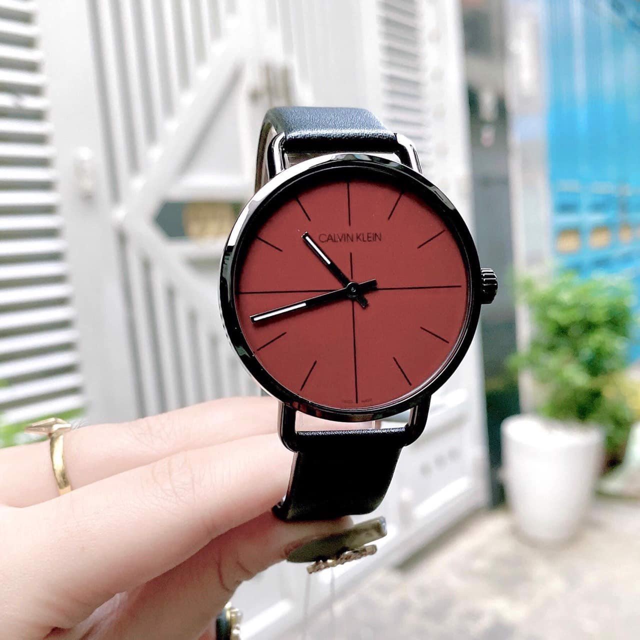  Shop Authentic Calvin Klein Even Maroon Dial Black Leather Strap Watch for Men - K7B214CP - Luxxuri