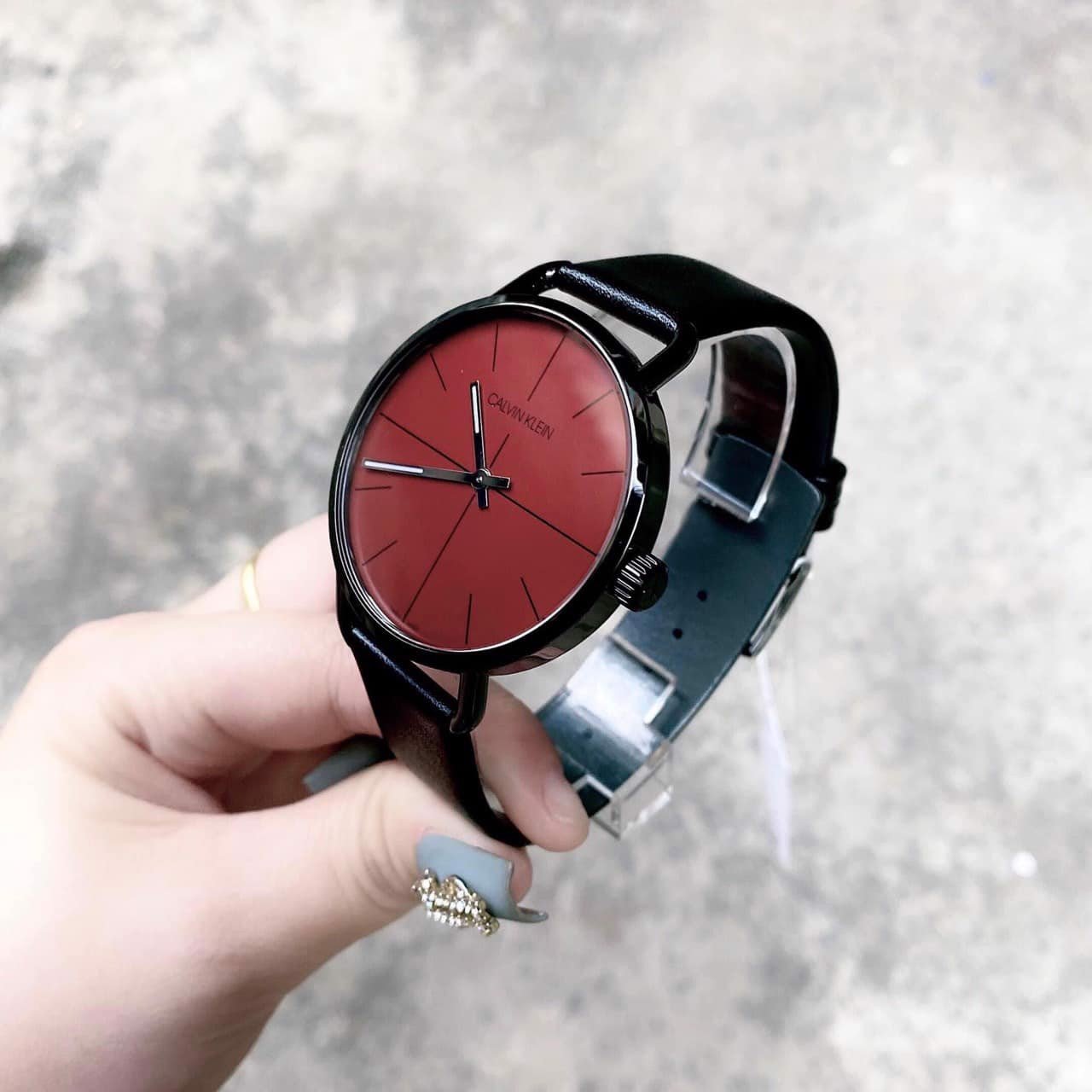  Shop Authentic Calvin Klein Even Maroon Dial Black Leather Strap Watch for Men - K7B214CP - Luxxuri