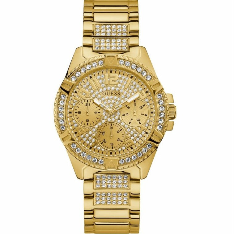  Shop Authentic Guess Frontier Diamonds Gold Dial Gold Steel Strap Watch For Women - W1156L2 - Luxxuri