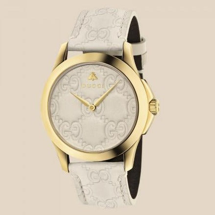  Shop Authentic Gucci G Timeless Quartz White Dial White Leather Strap Watch For Women - YA1264033A - Luxxuri