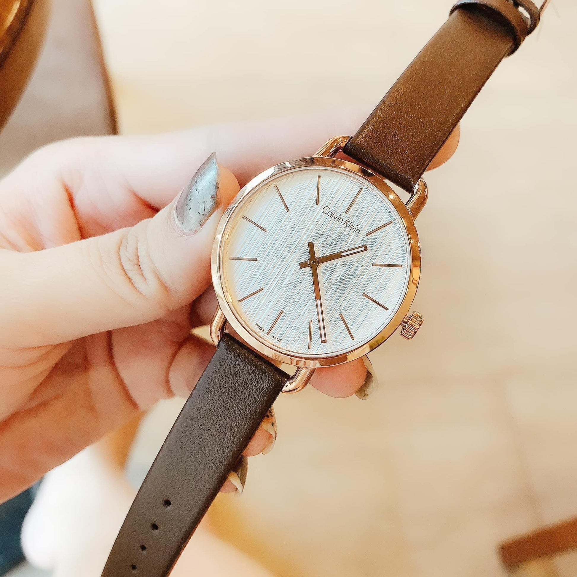  Shop Authentic Calvin Klein Even White Dial Brown Leather Strap Watch for Women - K7B236G6 - Luxxuri
