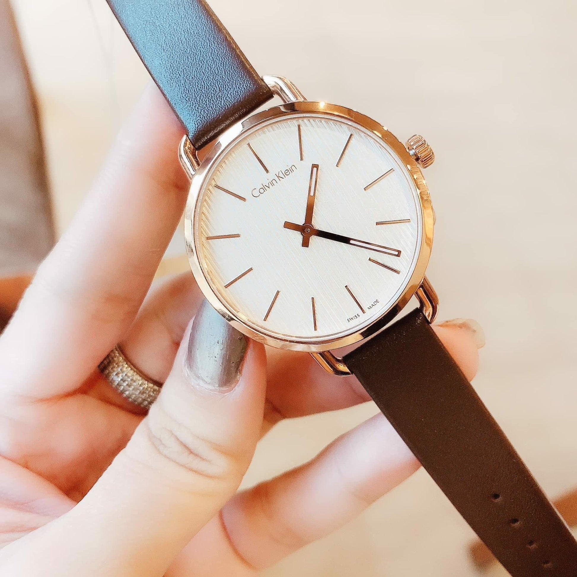  Shop Authentic Calvin Klein Even White Dial Brown Leather Strap Watch for Women - K7B236G6 - Luxxuri