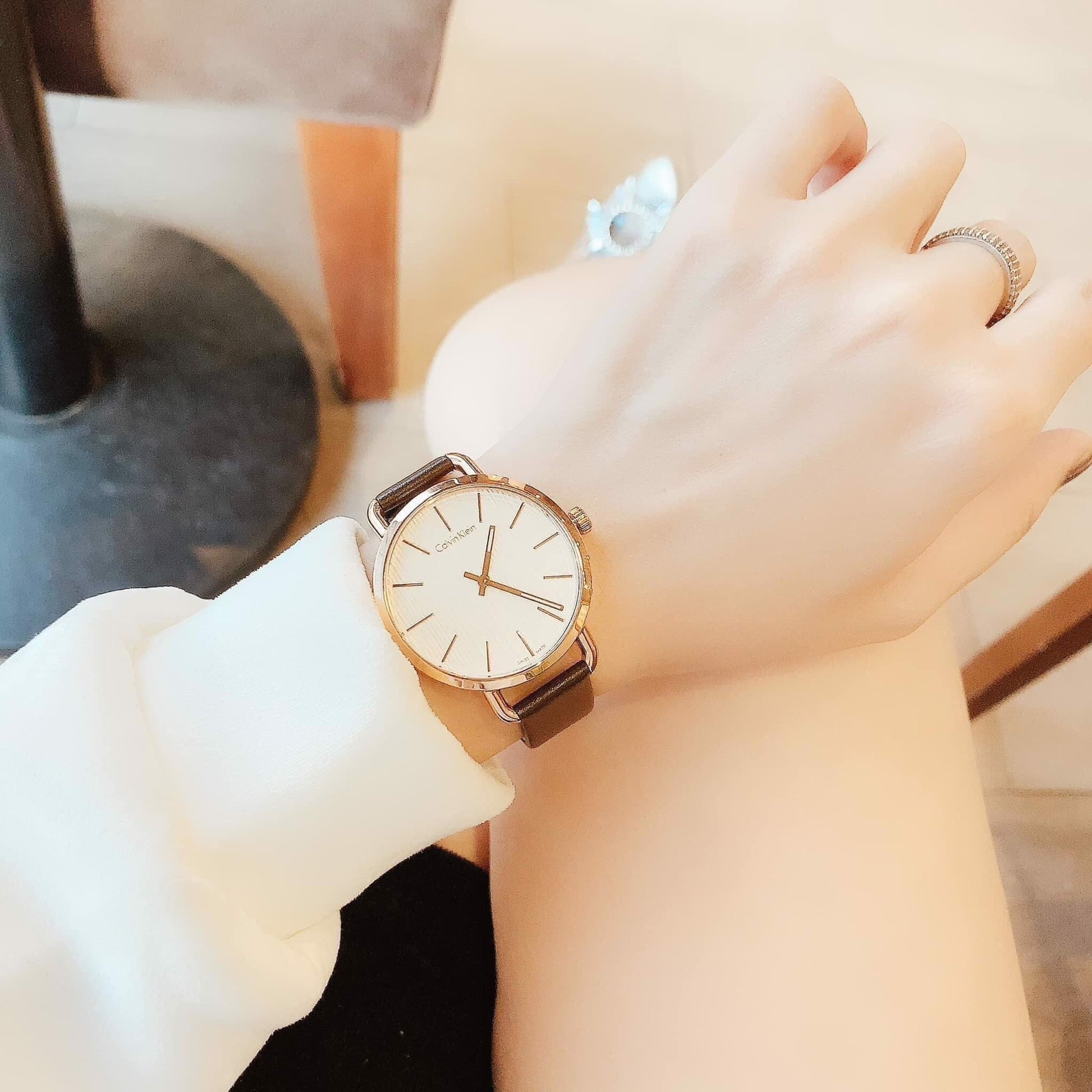  Shop Authentic Calvin Klein Even White Dial Brown Leather Strap Watch for Women - K7B236G6 - Luxxuri