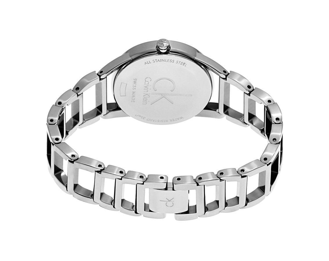  Shop Authentic Calvin Klein Stately Silver Dial Silver Steel Strap Watch for Women - K3G23128 - Luxxuri