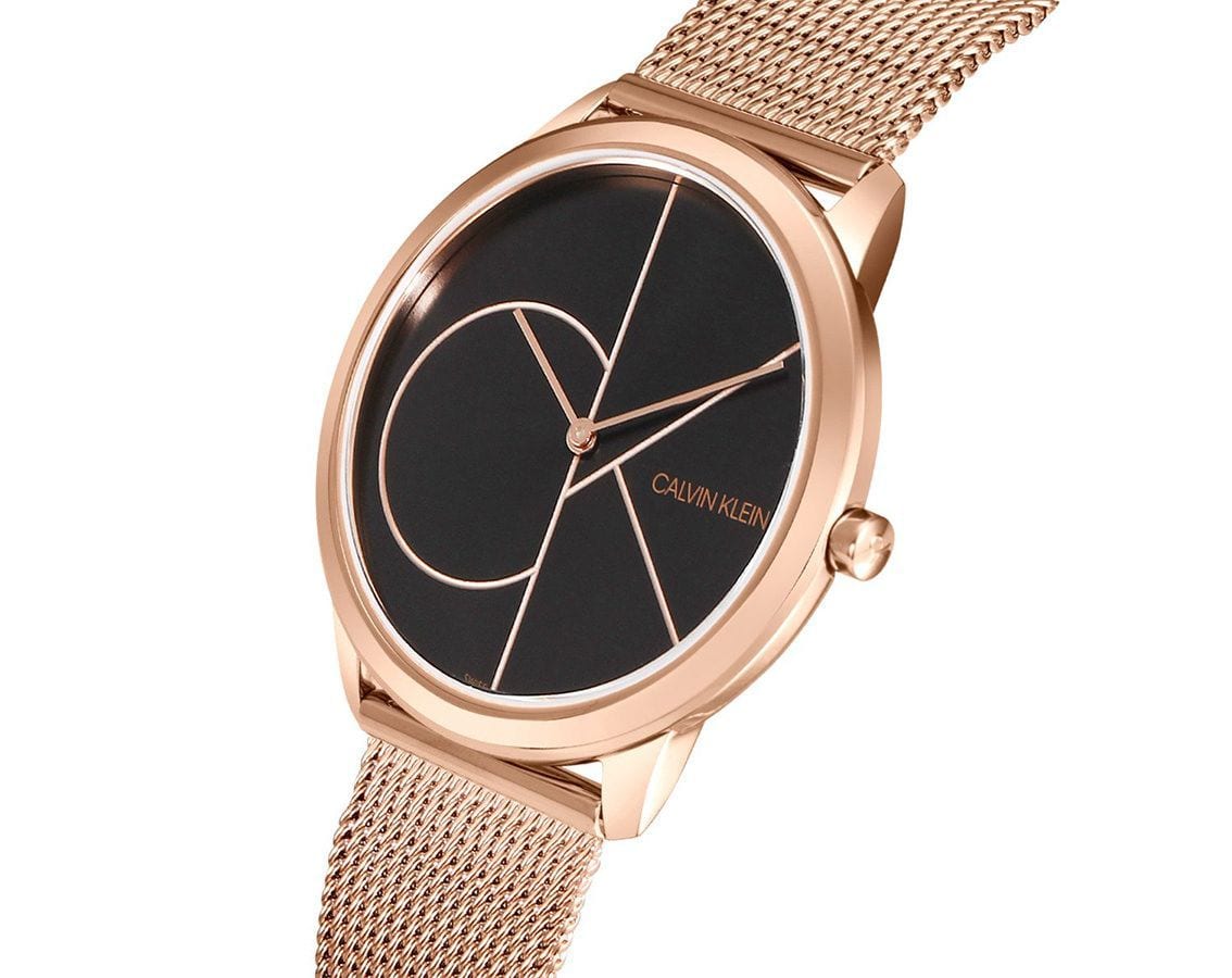  Shop Authentic Calvin Klein Minimal Black Dial Rose Gold Mesh Bracelet Watch for Men - K3M21621 - Luxxuri
